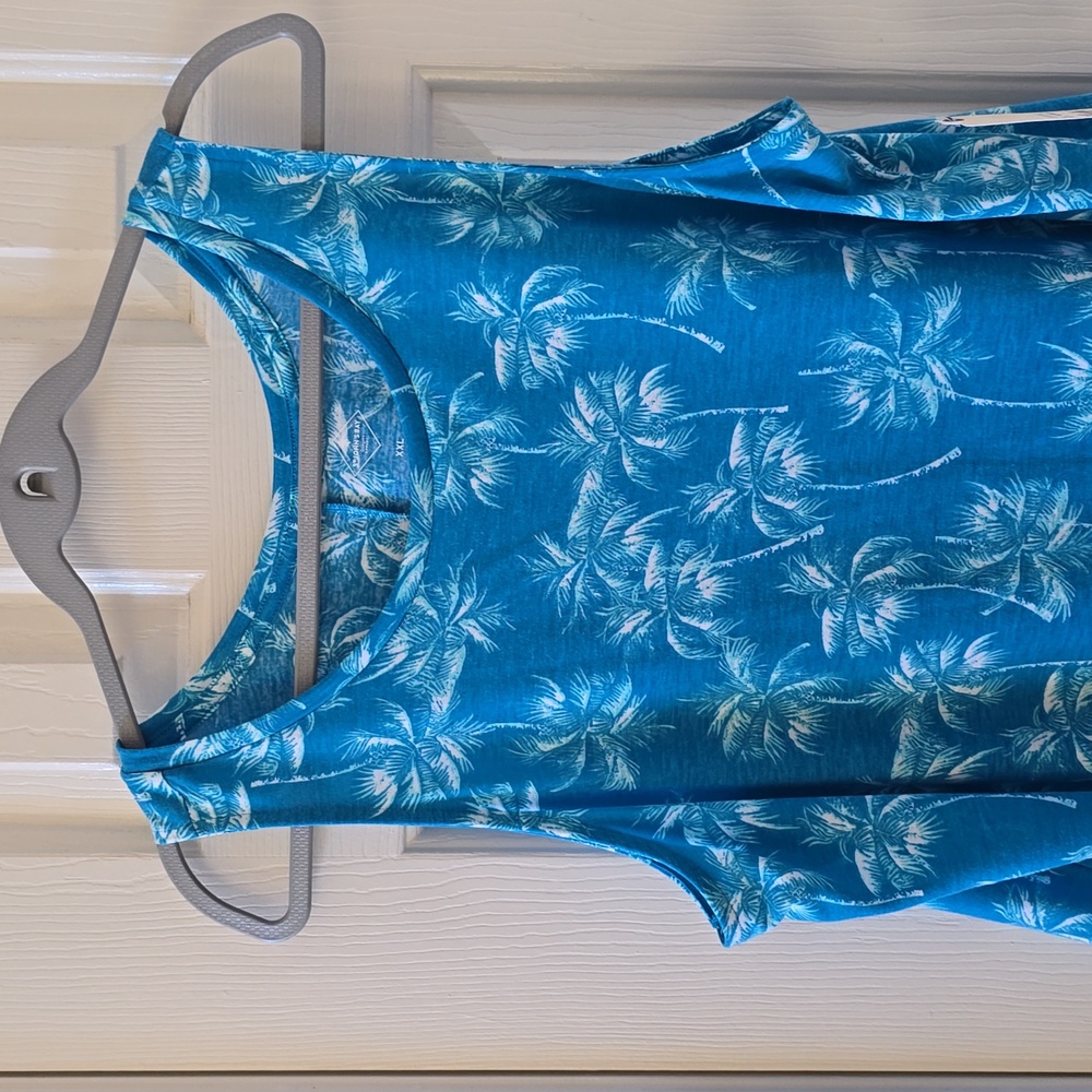 ST. JOHN'S BAY WOMEN'S BLUE PALM TREES TROPICAL TANK TOP PLUS SIZE XXL